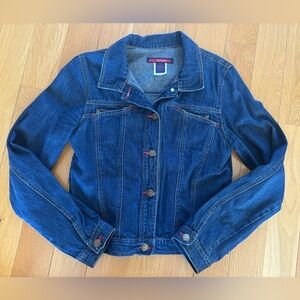 BCBGMaxAzria Dark Blue Denim Jacket with Red Stitching